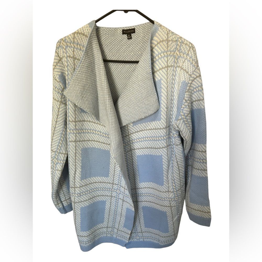 NWOT Talbots Vintage BLUE plaid Crossover Sweater Size Medium
